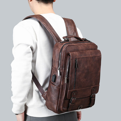 Premium Leather Backpack with USB Charging| Bag Pack Store