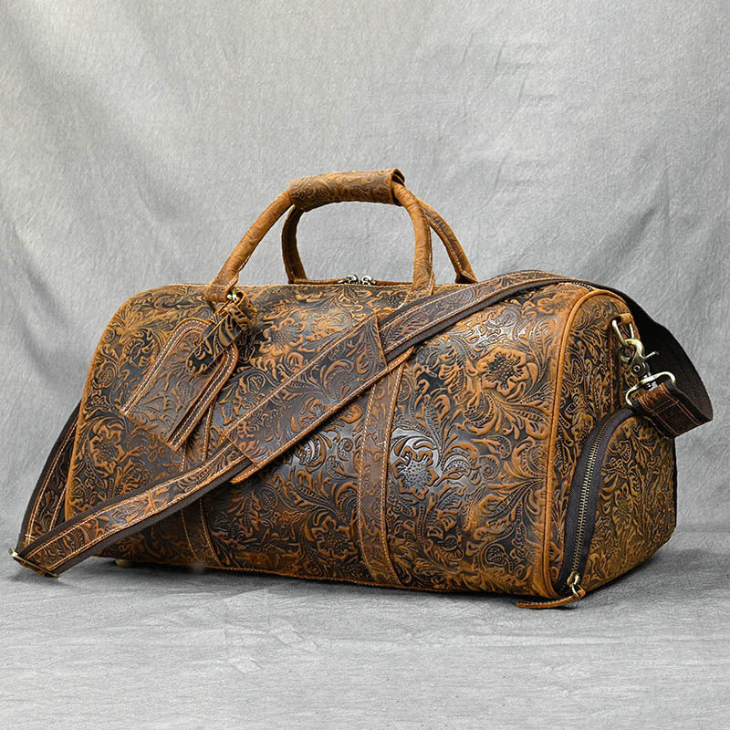 Vintage Print Leather Handbag| Bag Pack Store