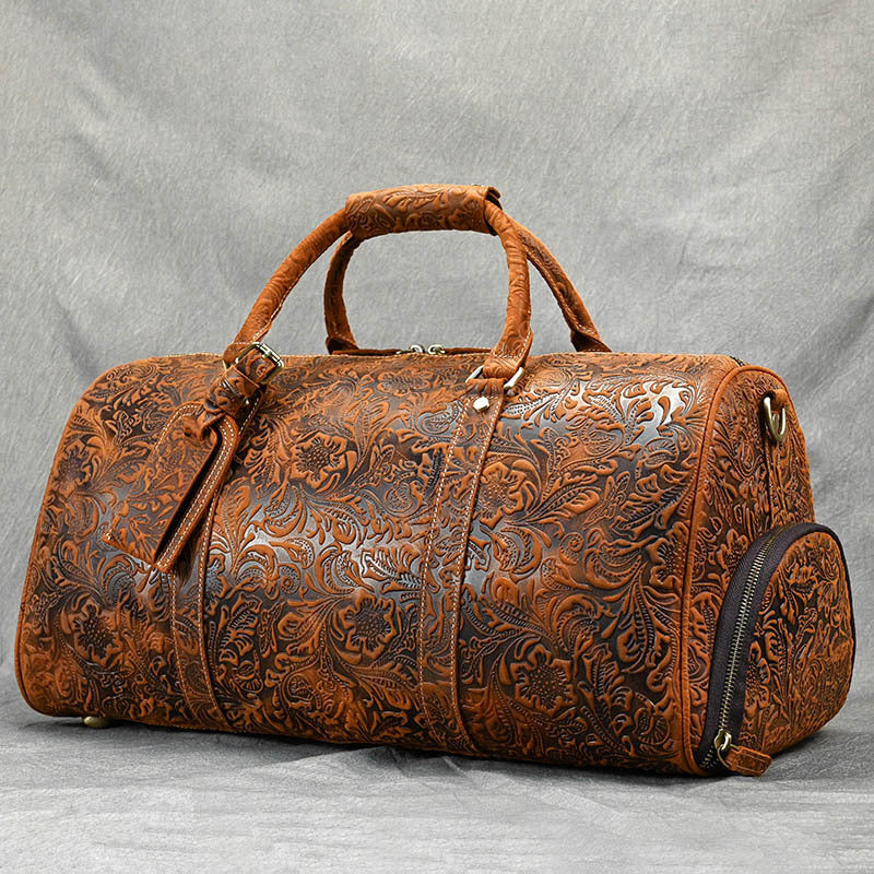 Vintage Print Leather Handbag| Bag Pack Store