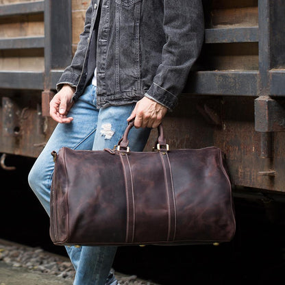 Vintage Genuine Cowhide Men's Hand-held Messenger Travel Bag