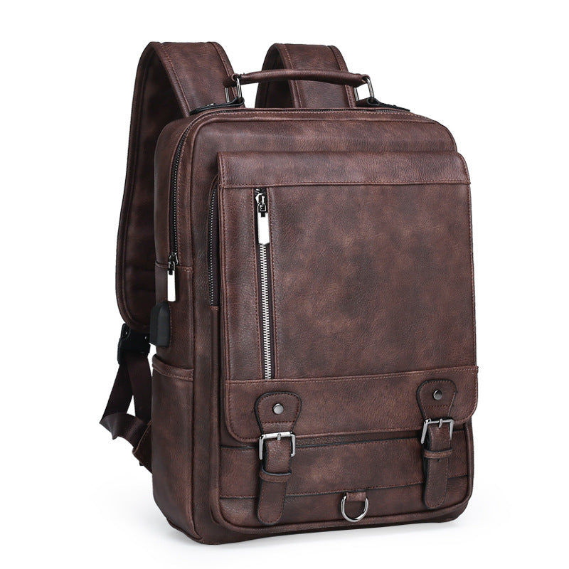 Premium Leather Backpack with USB Charging| Bag Pack Store