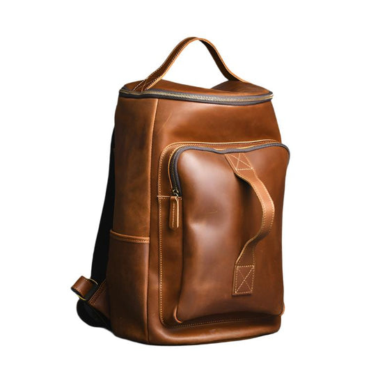 Vintage Style Leather Backpack With Round Top| Bag Pack Store