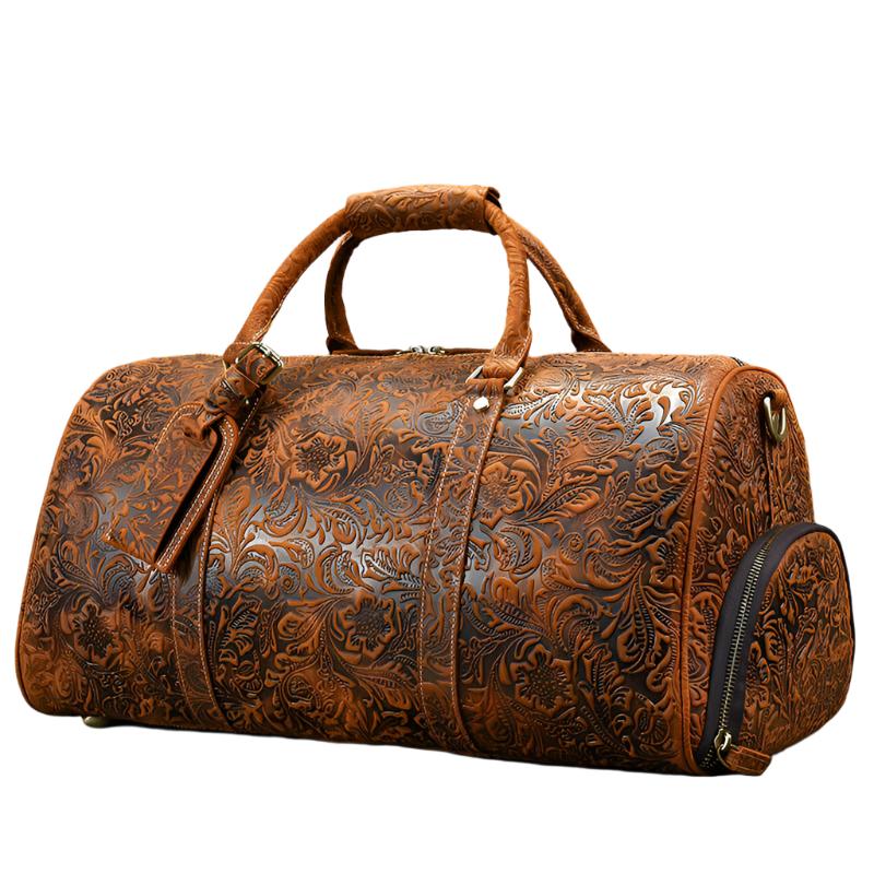 Vintage Print Leather Handbag| Bag Pack Store